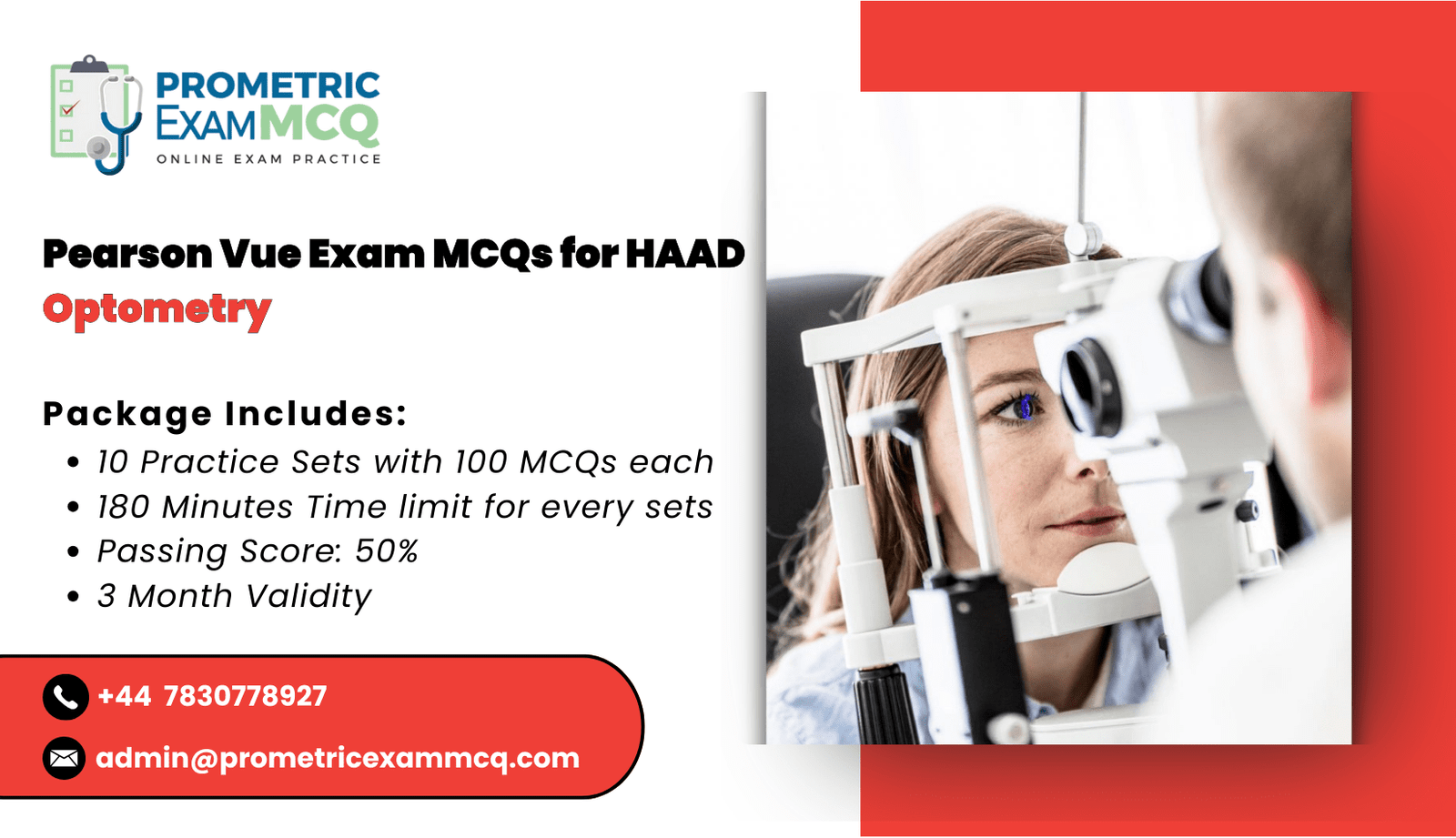 Pearson Vue Exam MCQs for HAAD Optometry