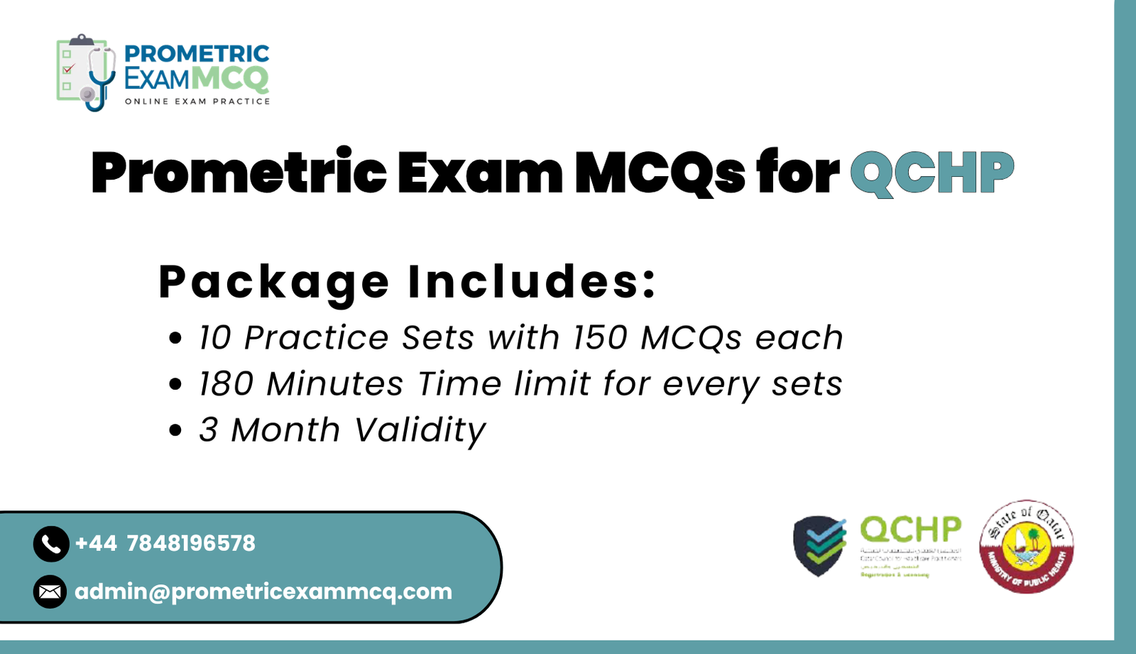 Prometric Exam MCQs for QCHP
