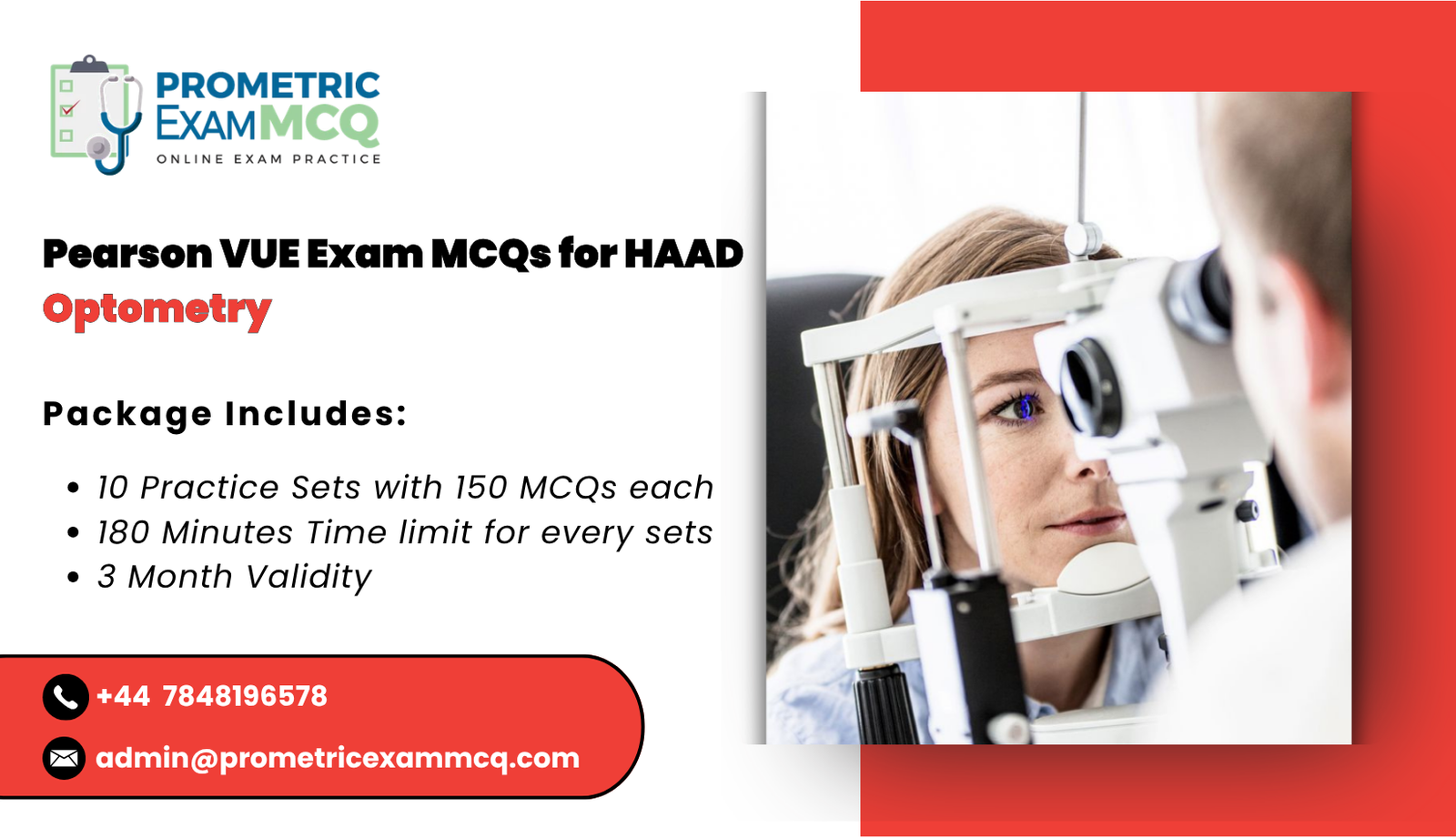 Pearson Vue Exam MCQs for HAAD Optometry
