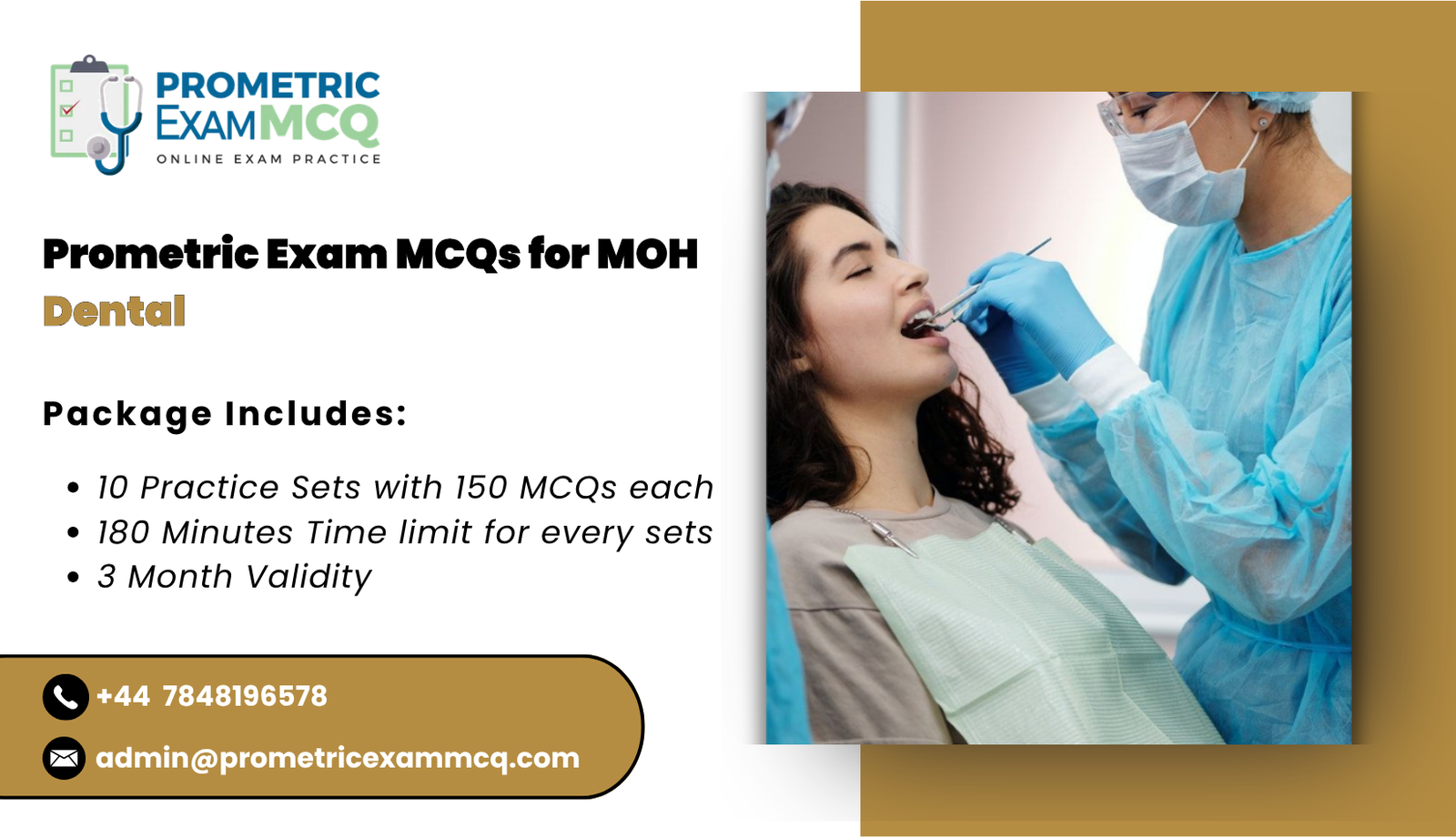 Prometric Exam MCQs for MOH Dental